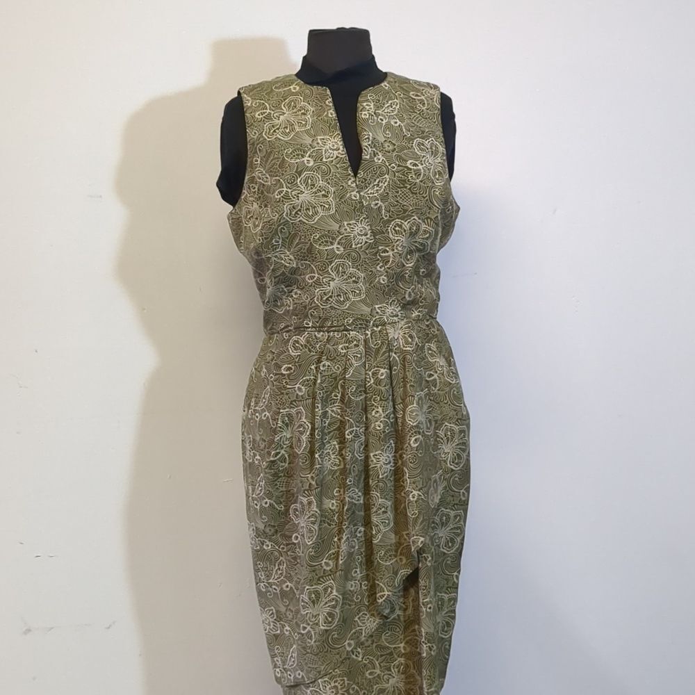 Vintage Dana Buchman Green Silk 1990s Dress, Size L.
